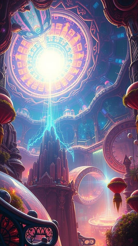 Ethereal Dreamworld with Shimmering Light and Futuristic Pat...