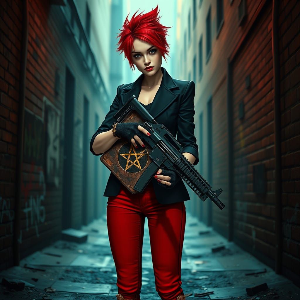 Rebellious Gothic Teenage Girl in Urban Alleyway