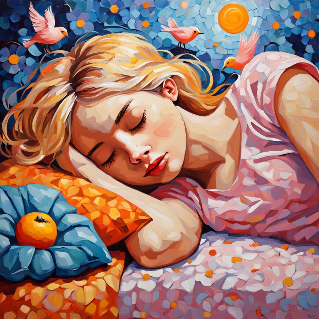 Whimsical Neo-Impressionist Girl in a Dreamlike Scene