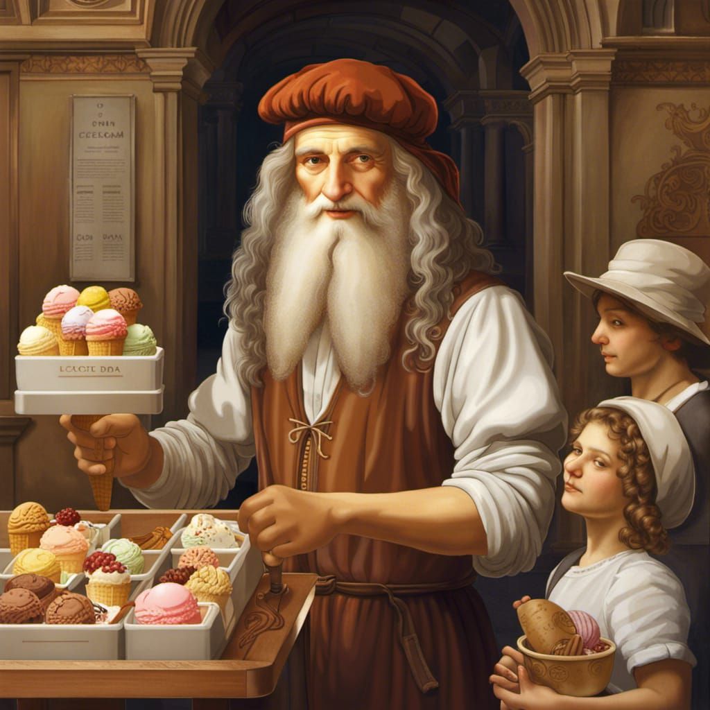 Leonardo da Vinci as Modern Ice Cream Vendor