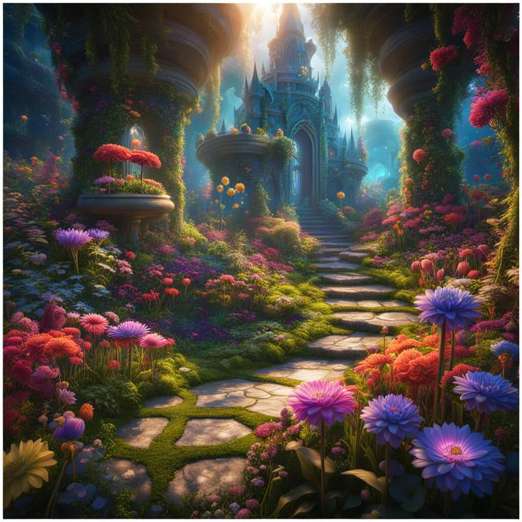 Vibrant Secret Fairy Flower Garden in Digital Art