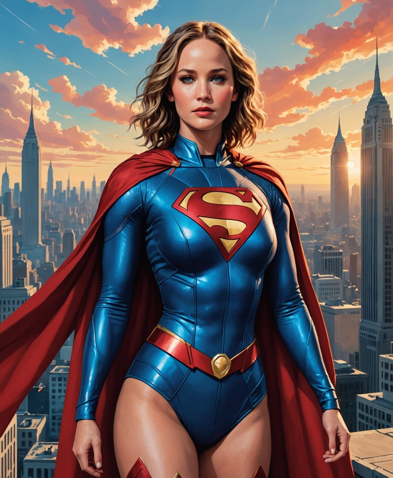 Renaissance Superwoman in Blue Bodysuit Digital Art