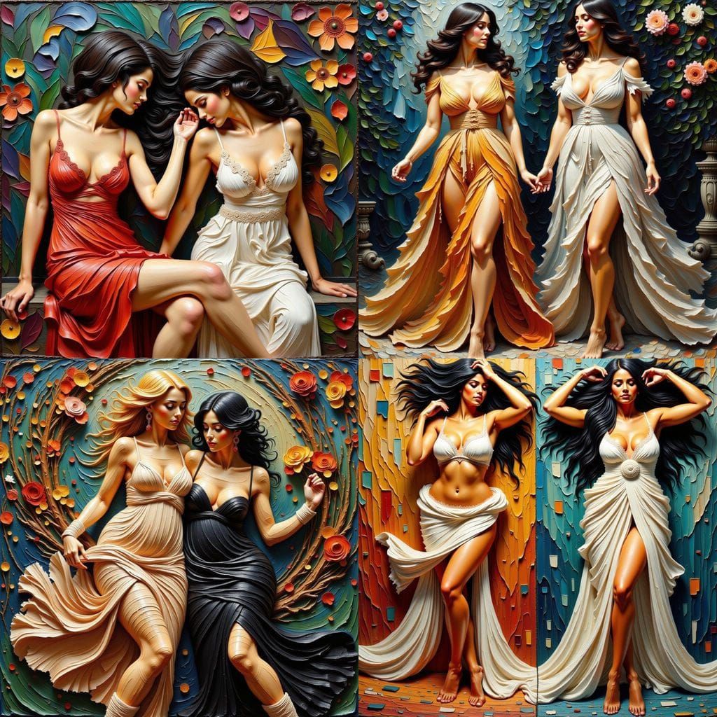 Greek Goddesses Apate and Nyx in Art Deco Expressionism