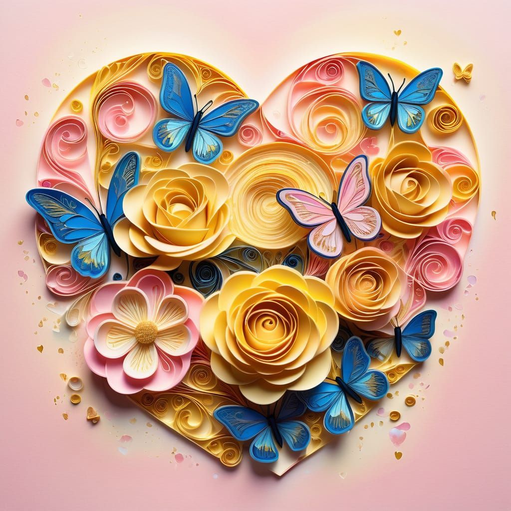 Golden Whimsical Heart Blooms in Honey-Colored Dreams