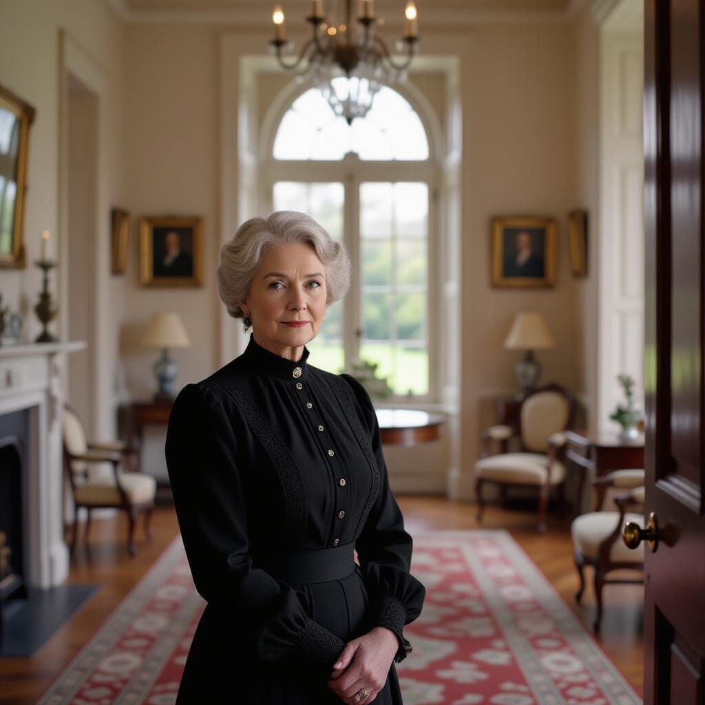 Edwardian Housekeeper in a Grand Home, Cinematic Film Still