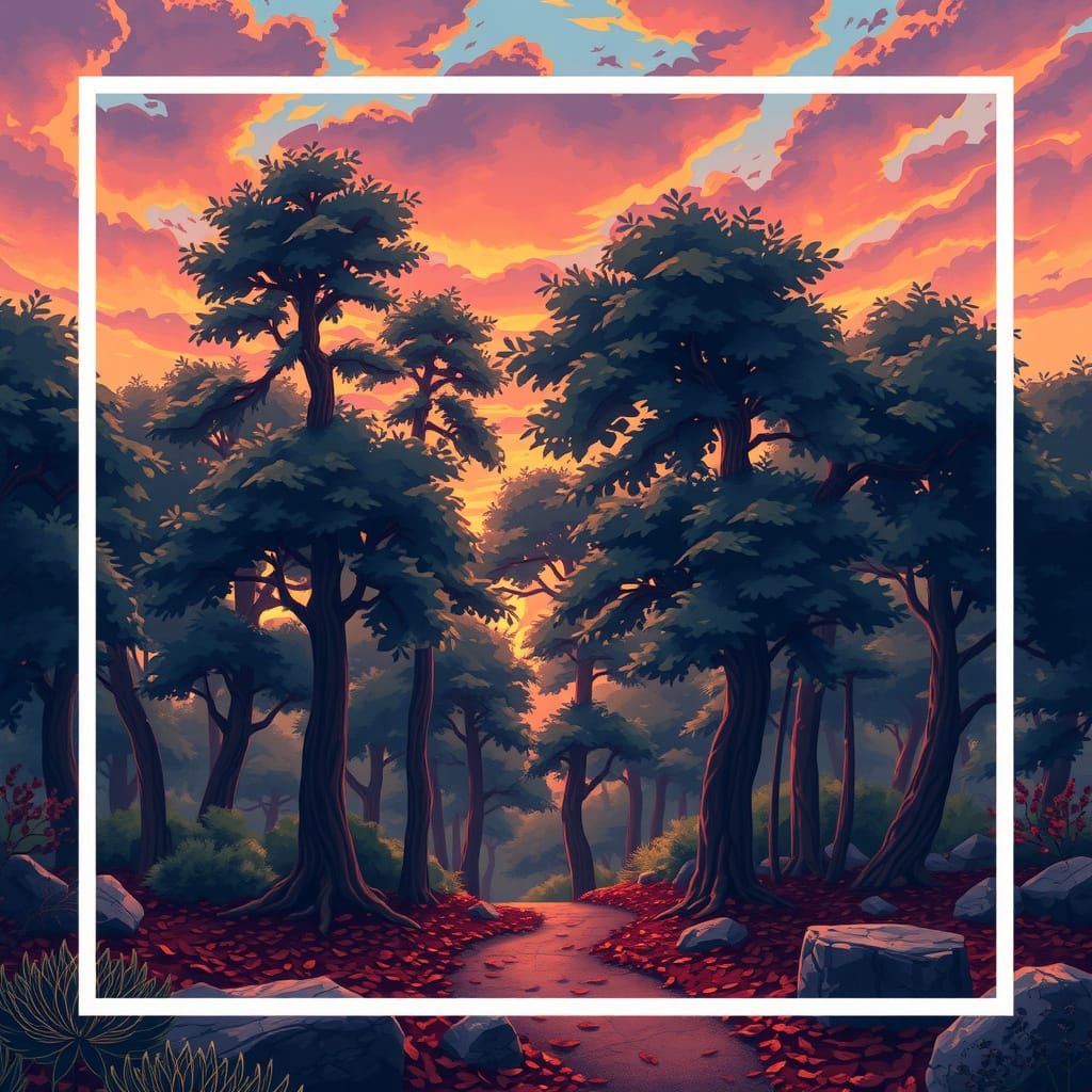Sunset Forest in Whimsical Style