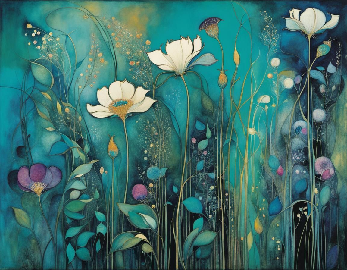 Surreal Noctilucent Wildflowers in Deep, Entangled Bloom