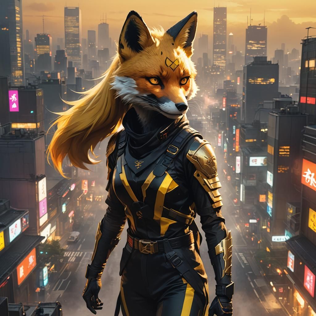 Fox Ninja in Tokyo: Hyperrealistic Concept Art