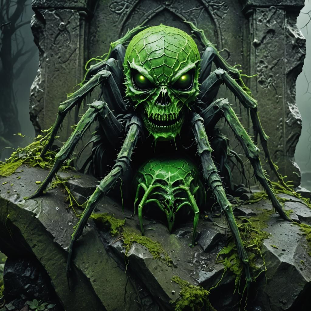 Gothic Spider Portrait in Eerie Graveyard