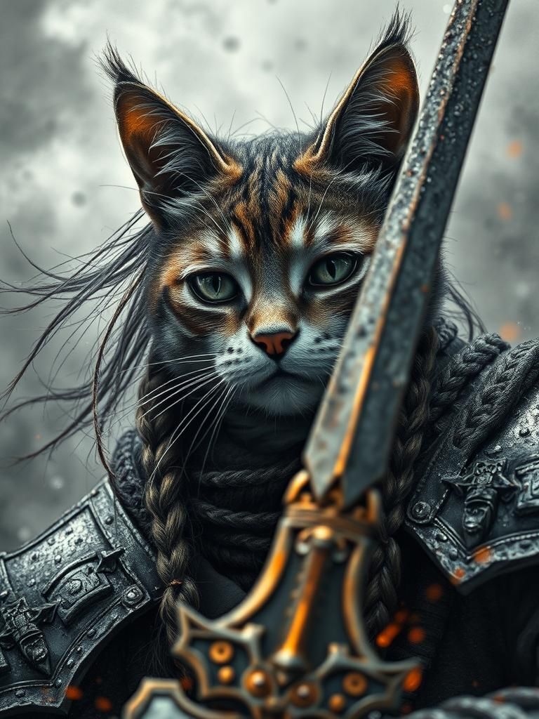 Crying Cat Girl Knight on Desolate Battlefield