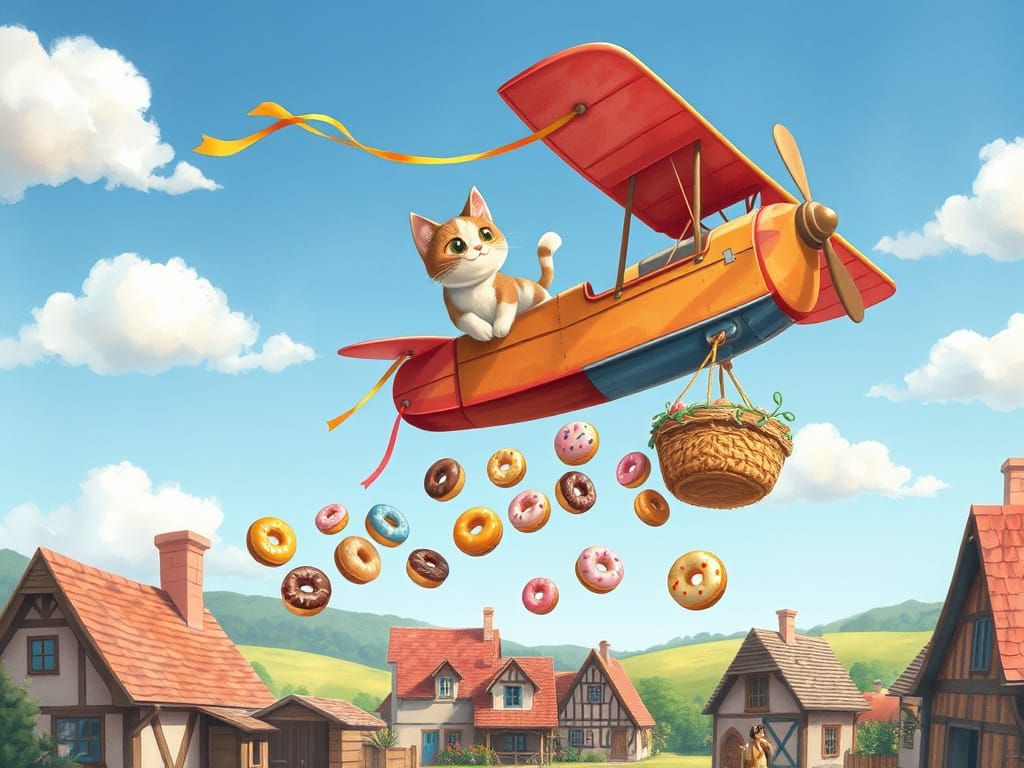 Whimsical Feline Delight in Vintage Biplane