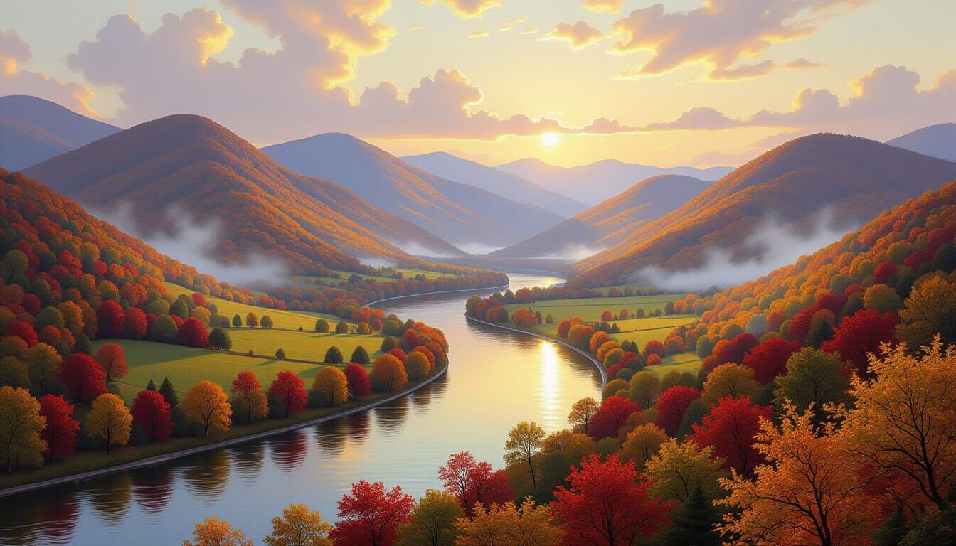 Autumn Vista of Blue Ridge Mountains and Shenandoah River