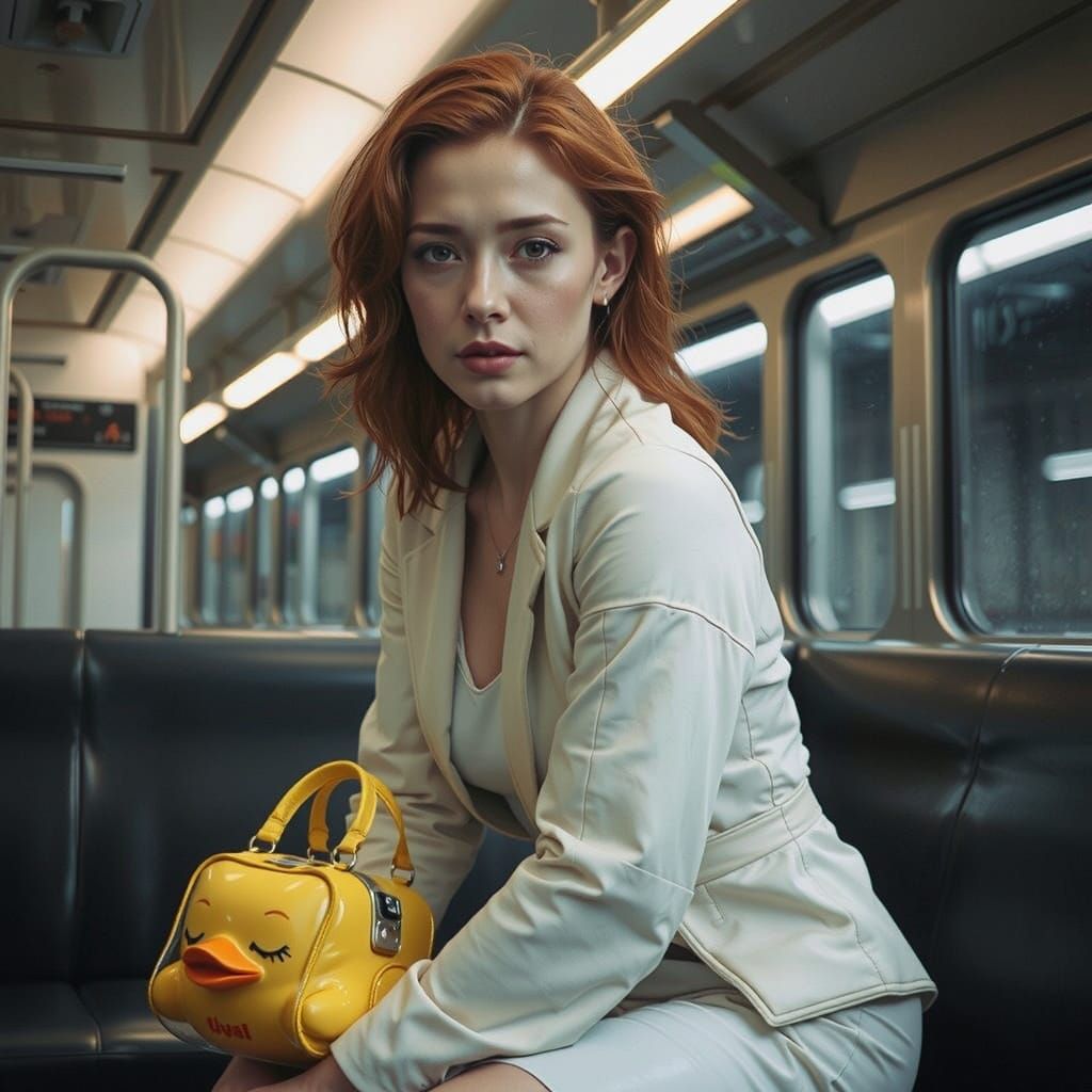 Cyberpunk Robot Woman on Futuristic Train