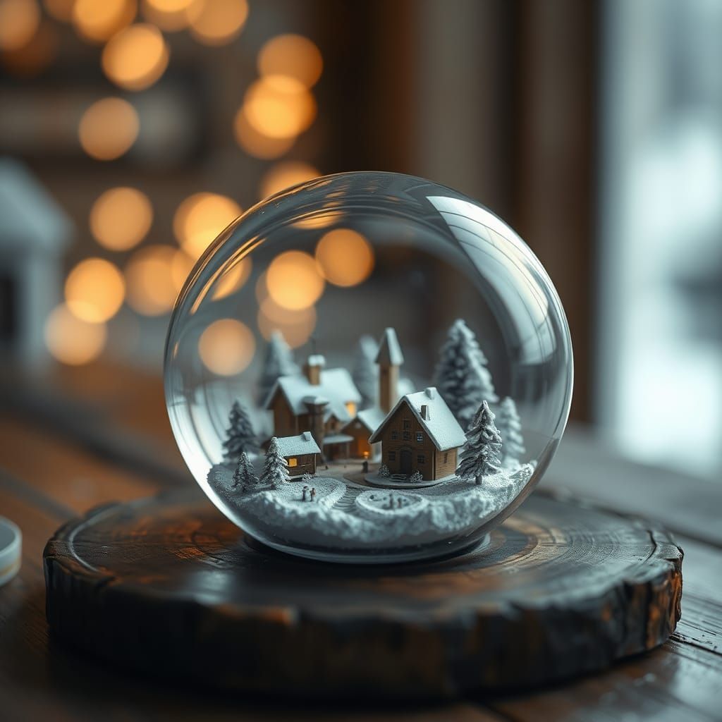 Winter Town Encased in Glass Ring