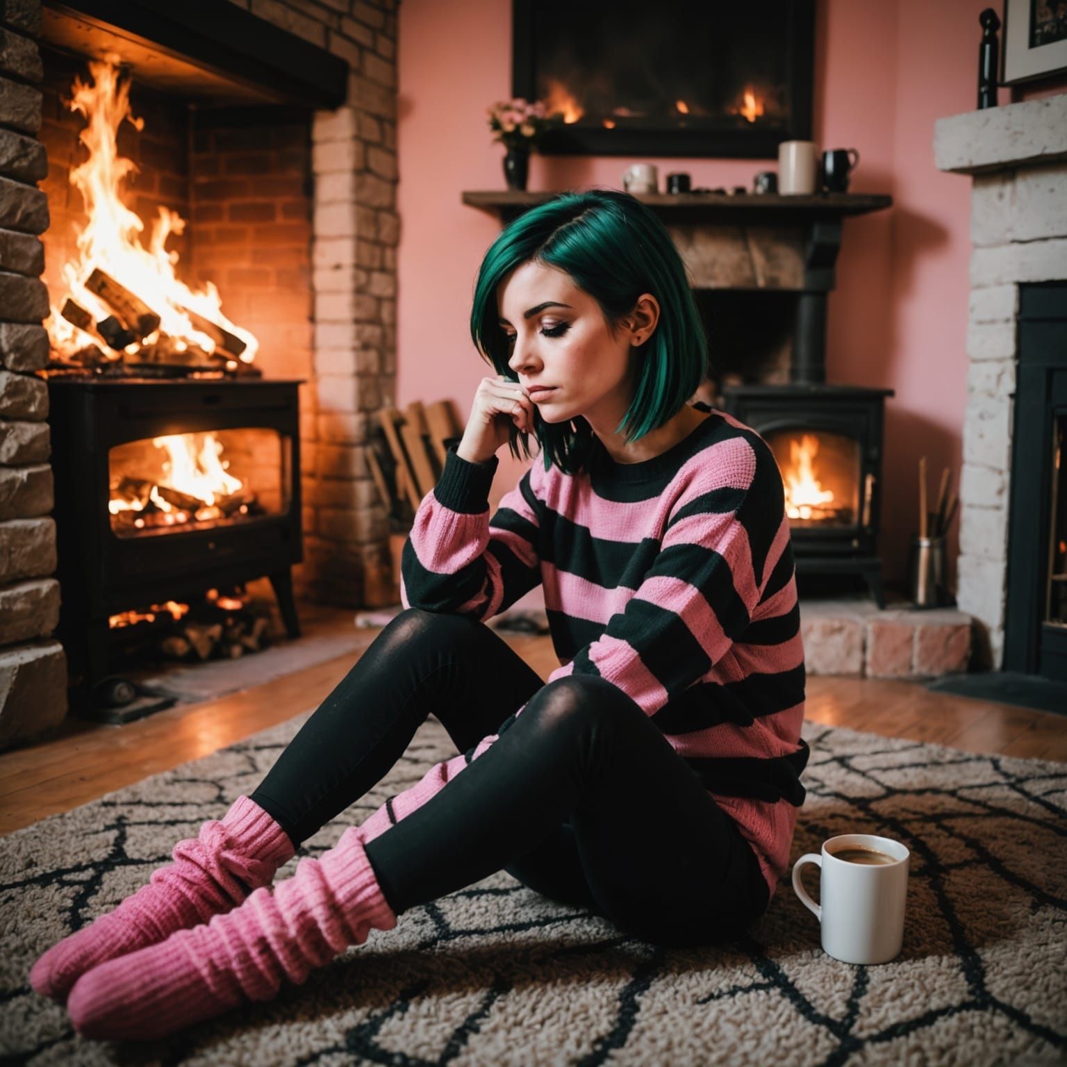 Winter Night Emo Girl in Cozy Scene