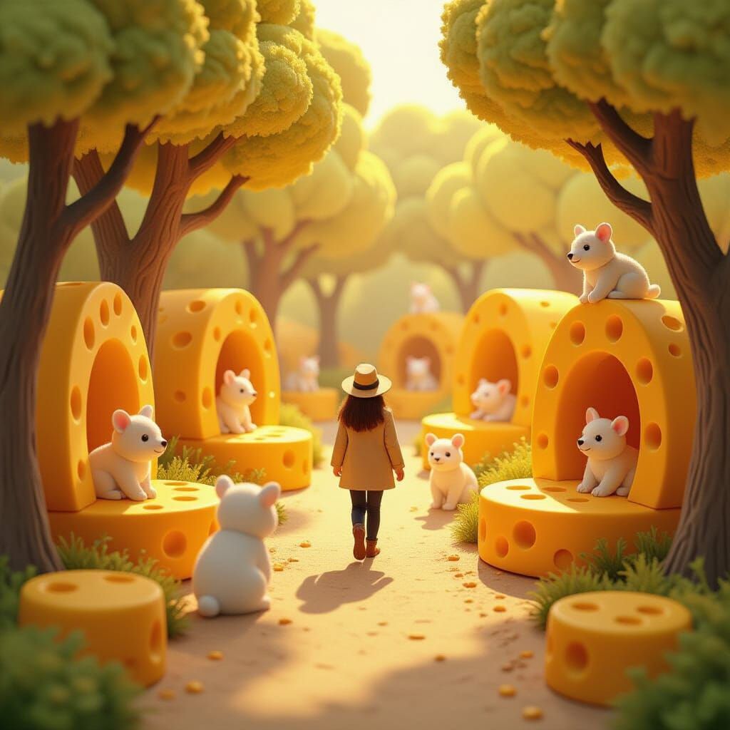 Whimsical Cheese Zoo Adventure in Golden Light