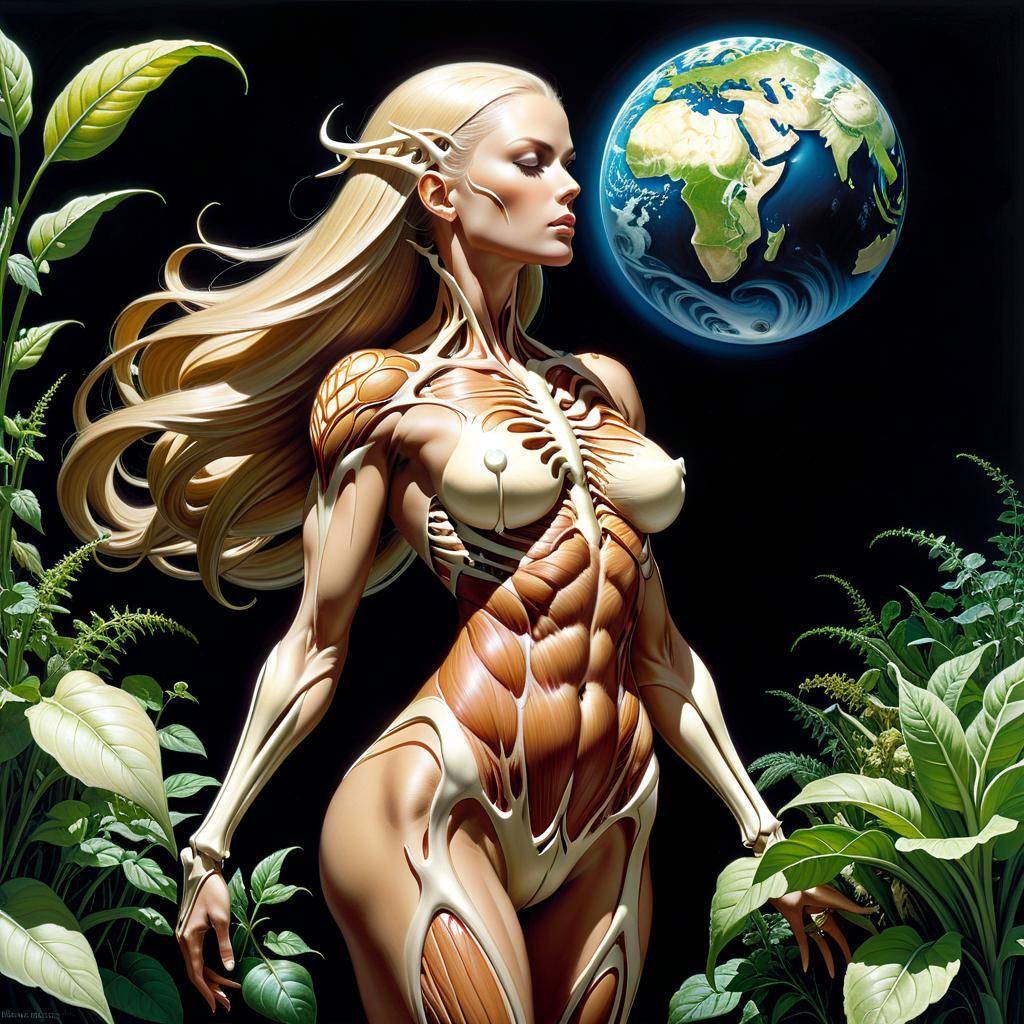 Anthropomorphic Planet Earth as Oil Painting