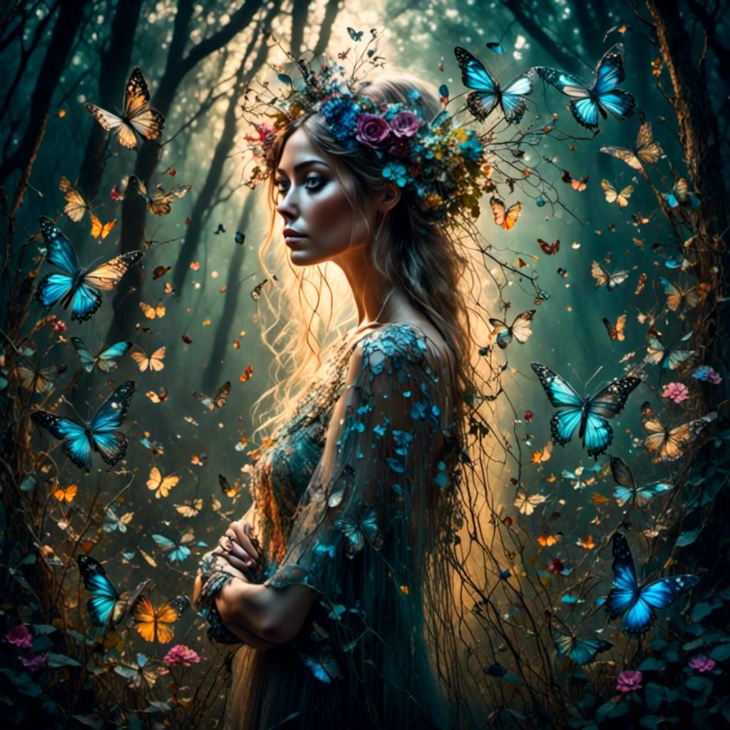 Ethereal Fairy in Forest Double Exposure