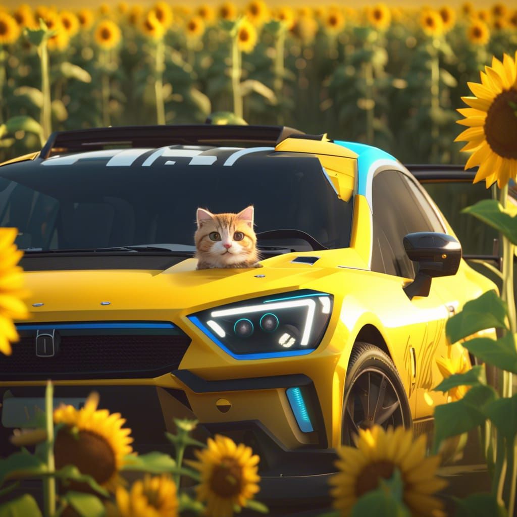 Kitty Cat Drives Rally Car in 3D Style