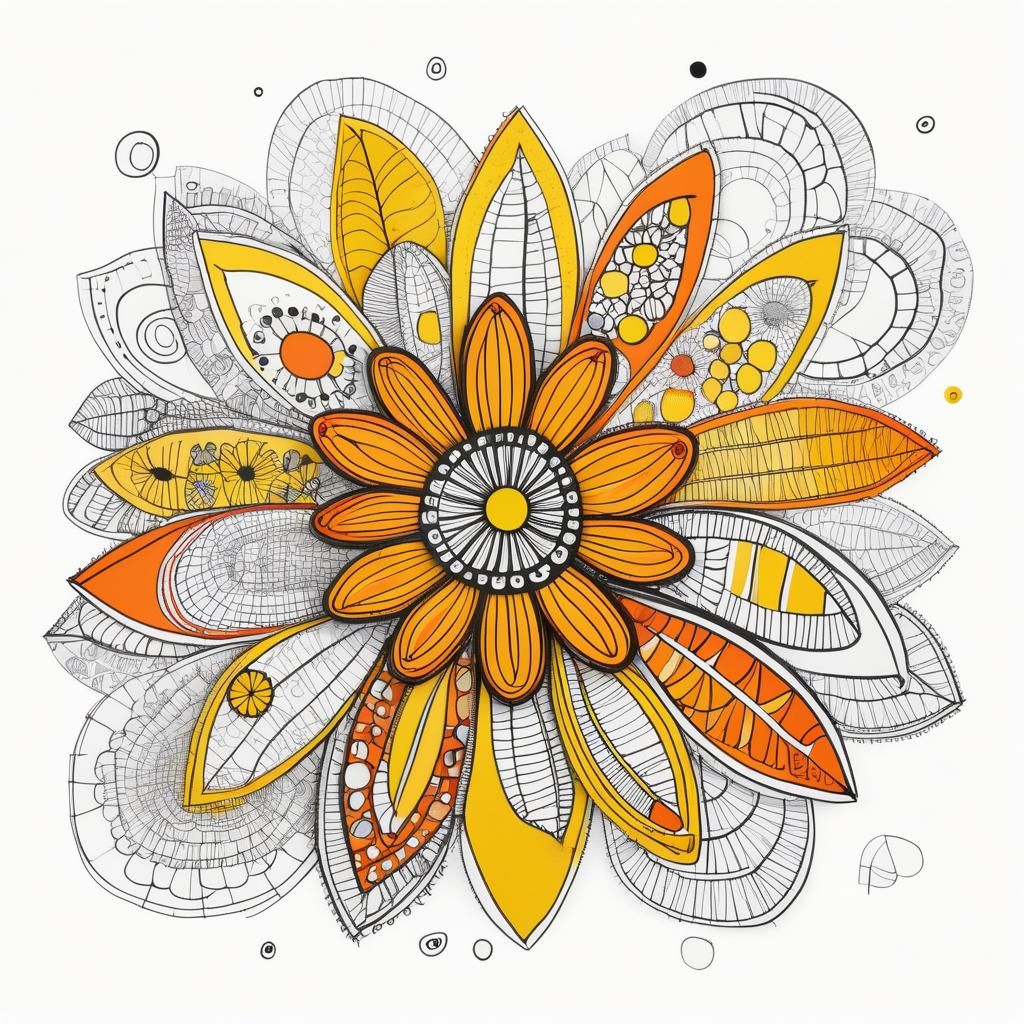 Art Brut Doodle Flower with Yellow and Orange Petals