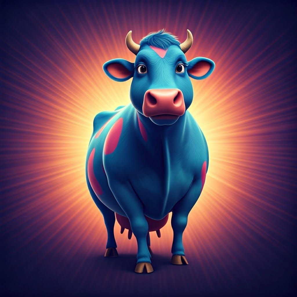Whimsical Blue Cow in Vibrant 4K Digital Art