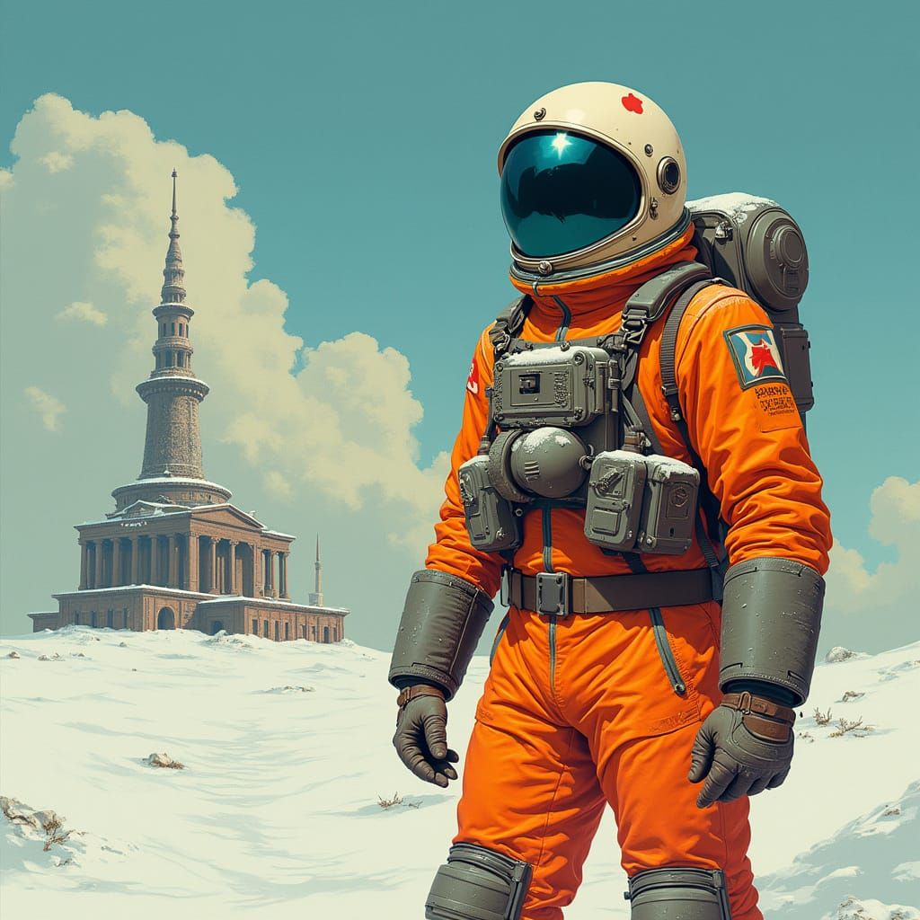 Soviet Kosmonaut in a Futuristic Siberian Landscape