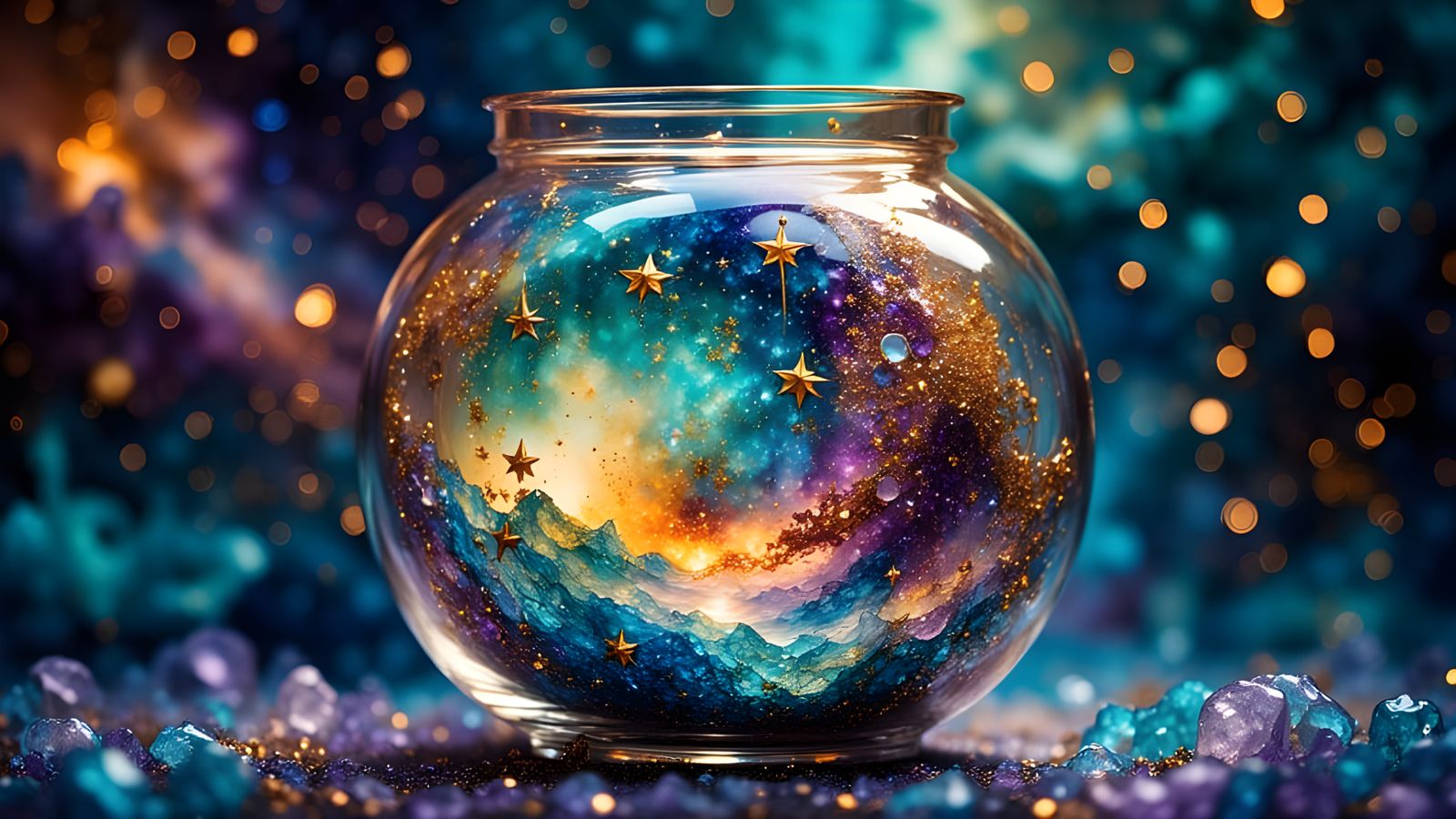 Glass Vessel with Swirling Stars in Ink Wash Style