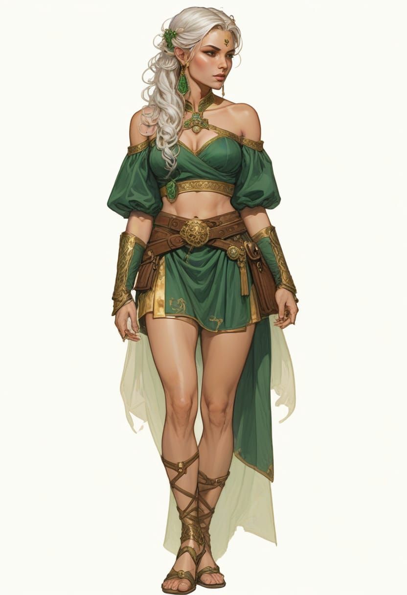Noble Girl in Green and Gold, Heroic Fantasy Illustration