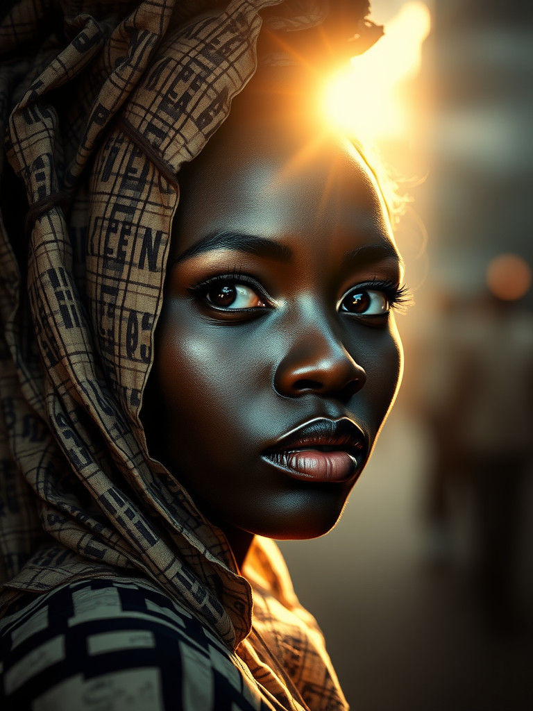 Dramatic Portrait of African Woman in Sunlight