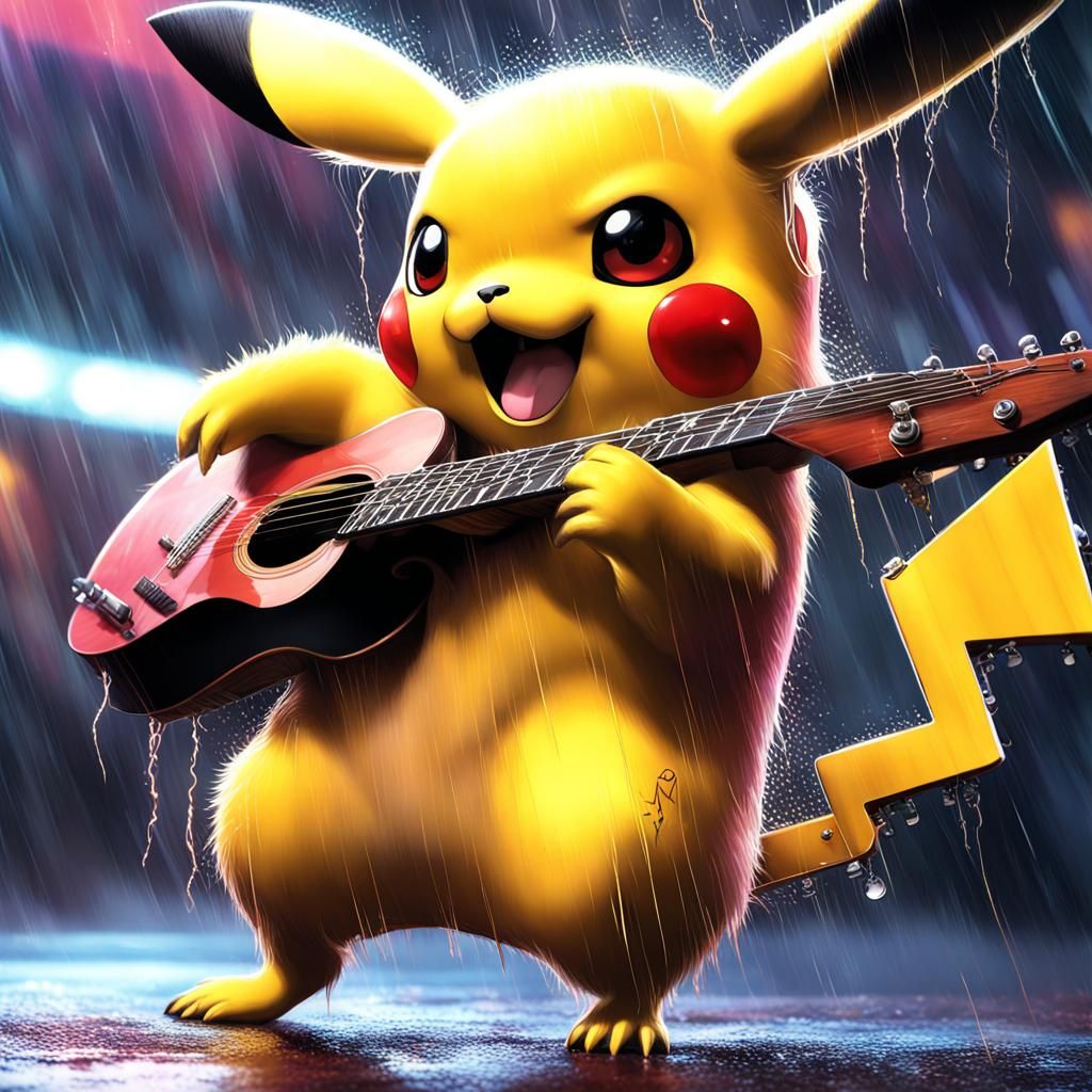 Pikachu Plays Guitar: Hyperrealistic Splash Art