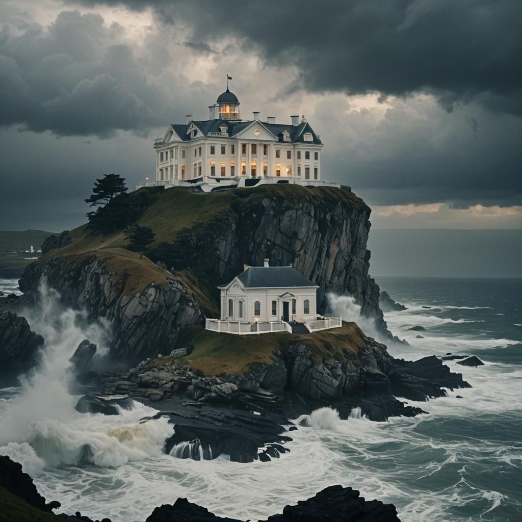 Dramatic Coastal House on Cliff in Cinematic Style