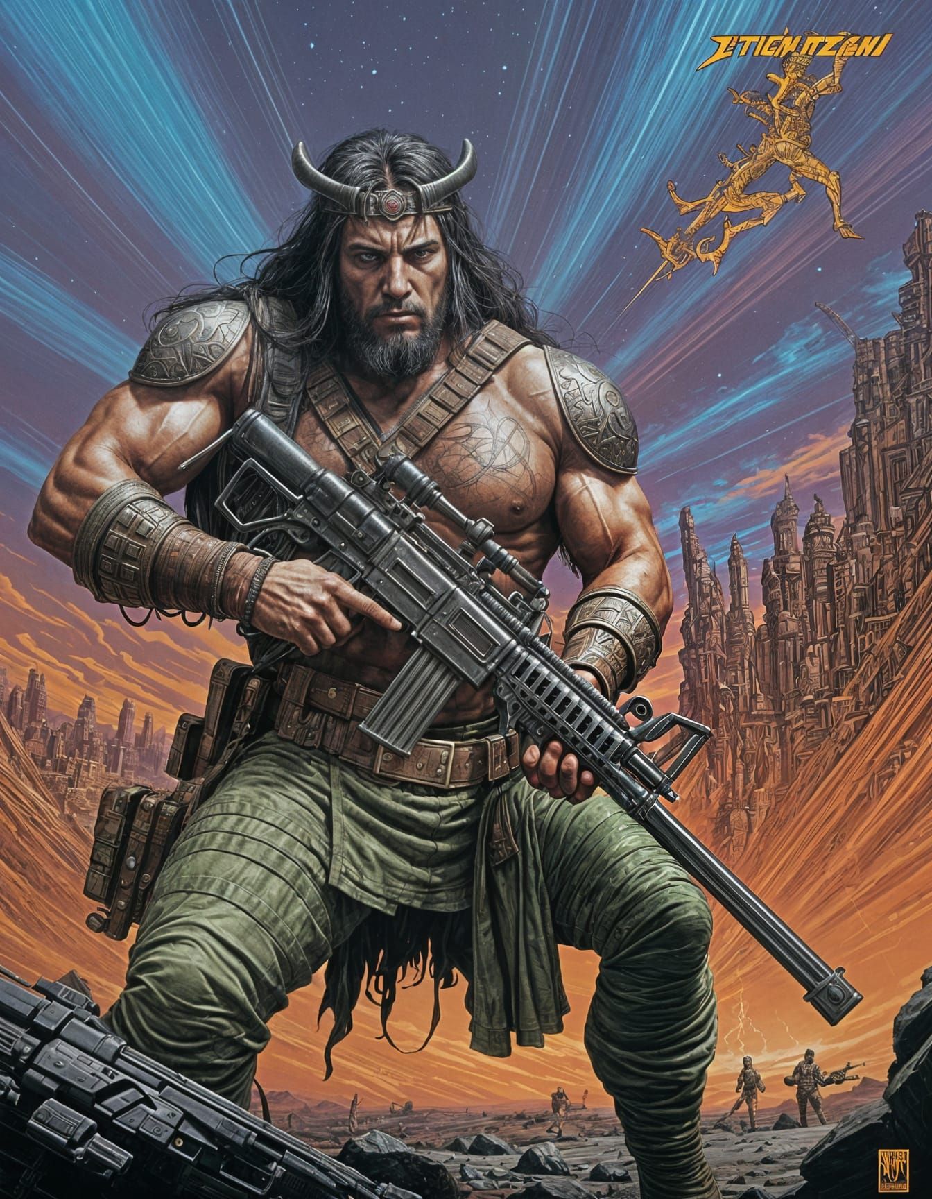 Epic Surreal Comic Book Art of a Stoner Barbarian in a Psych...