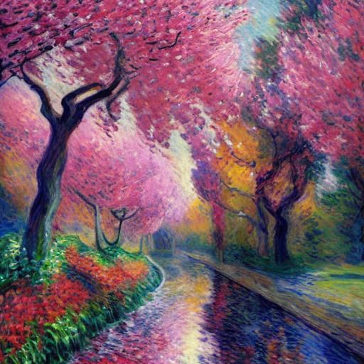 London Townhouse Cherry Blossom in Impressionistic Style