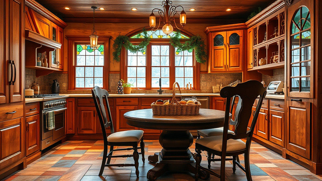 Rustic All-Wood Kitchen with Stained Glass Windows