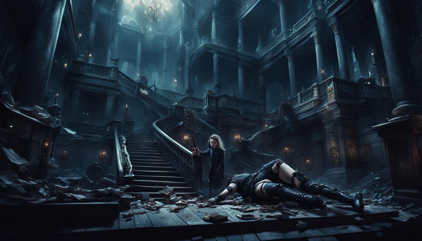 Dramatic Woman with Hidden Knife Digital Painting