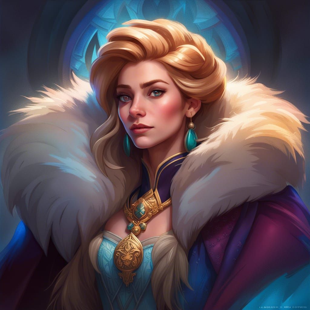 Queen Anna in Lion Fur, Hyperdetailed Portrait