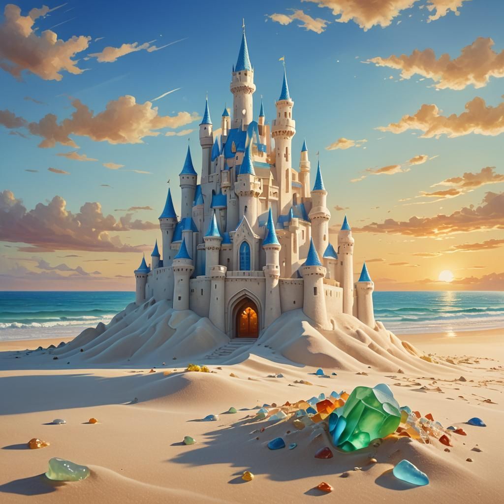 Majestic Sand Castle with Sea Glass Windows