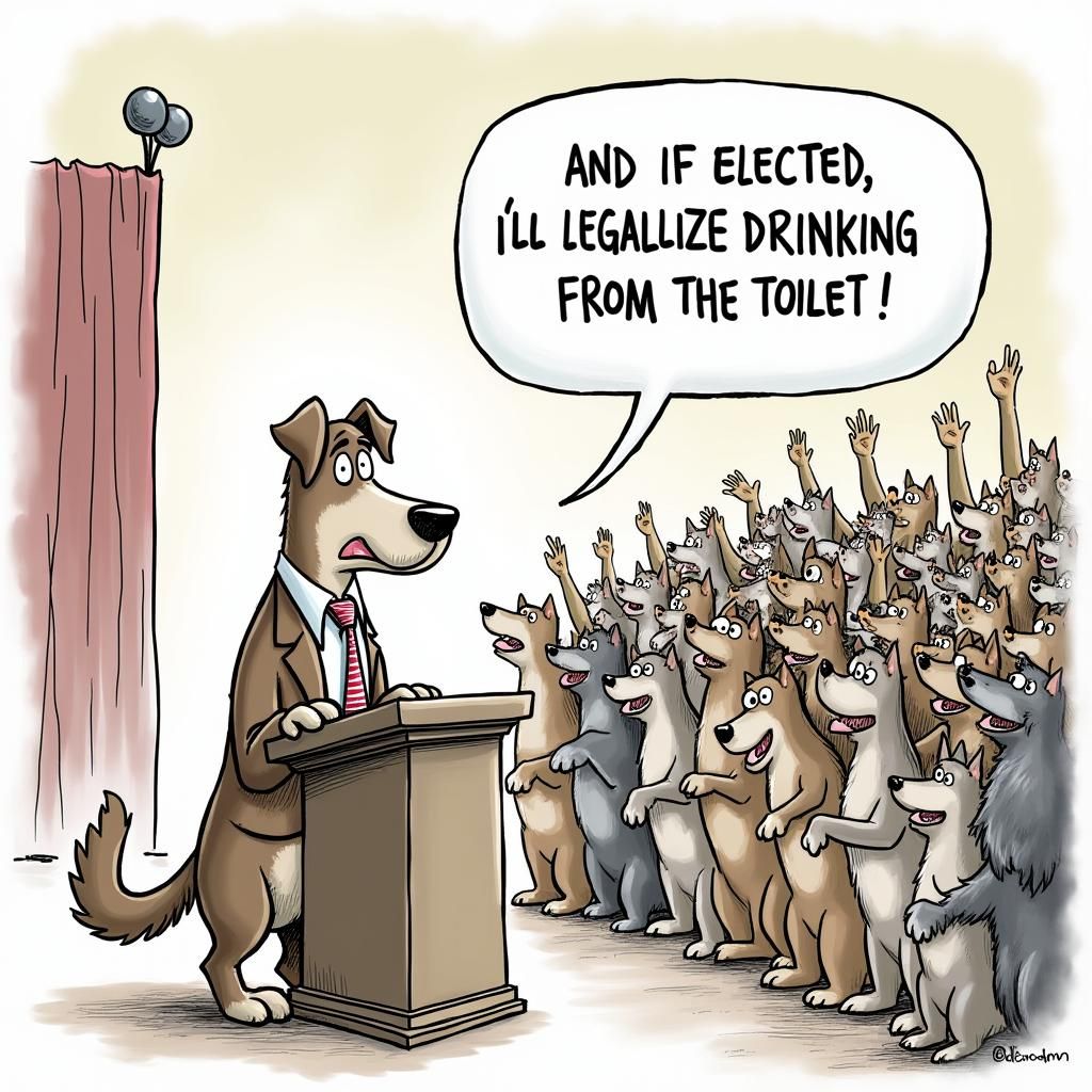 Cartoon Dog Politician Promises Toilet Water Access