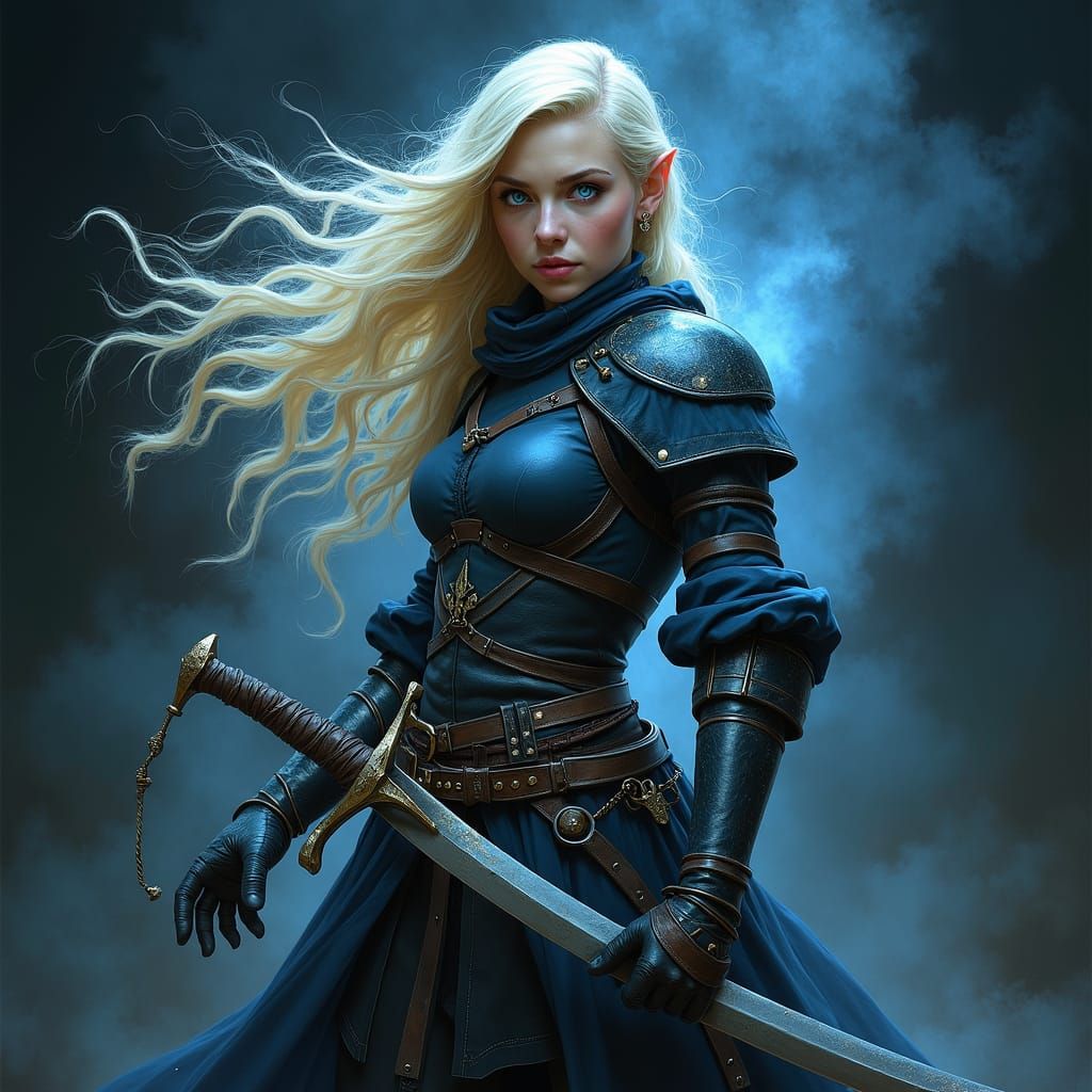 Female Elven Rogue in Dark Fantasy Style