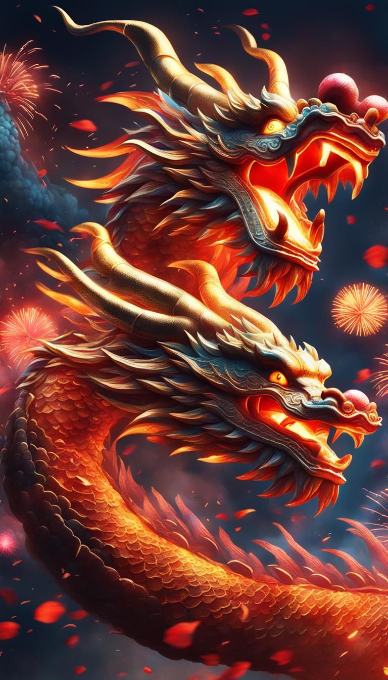 Hyperrealistic Dragons and Fireworks for Chinese New Year