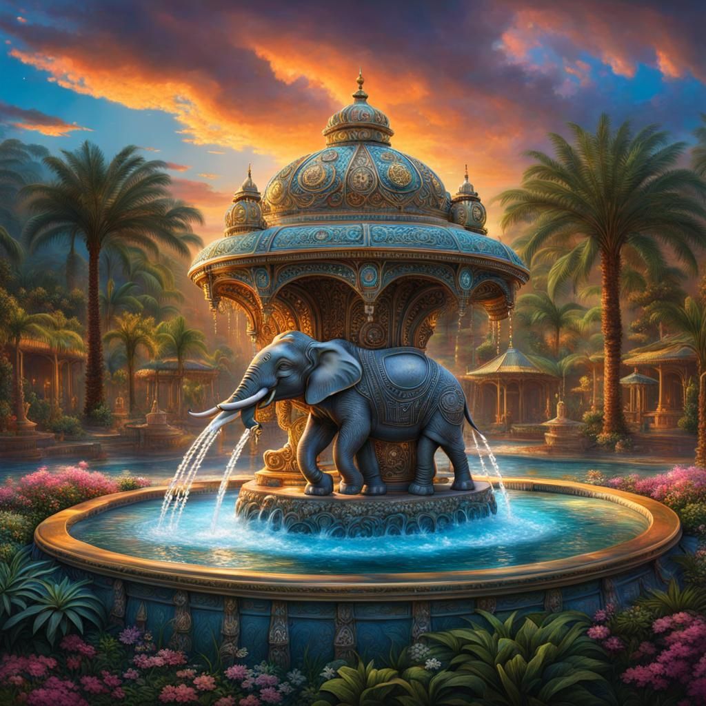 Elephant Water Fountain in Pastel Colors