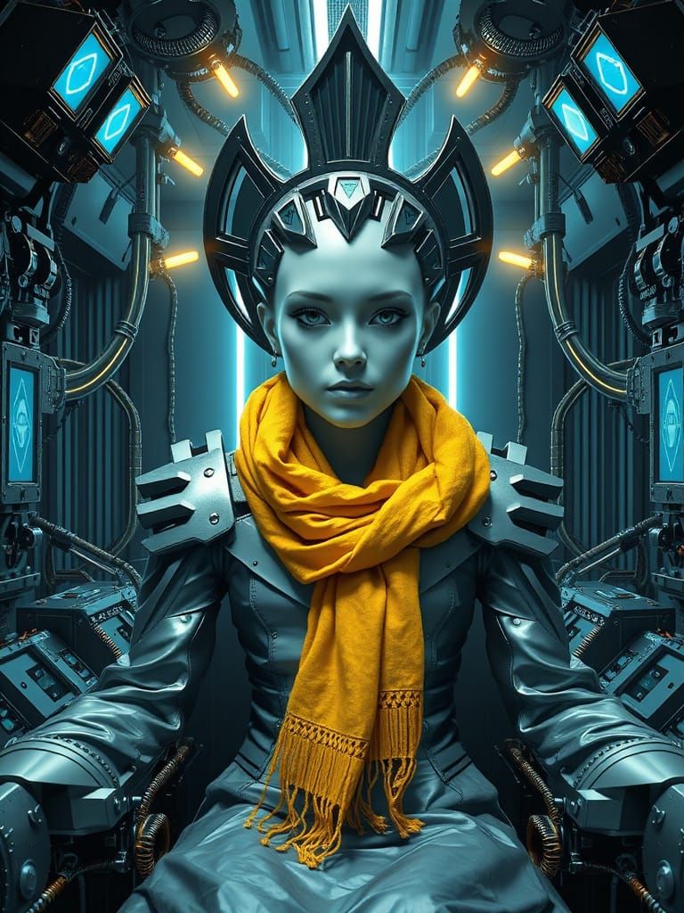 Futuristic Throne Room Fusion with Intricate Machinery