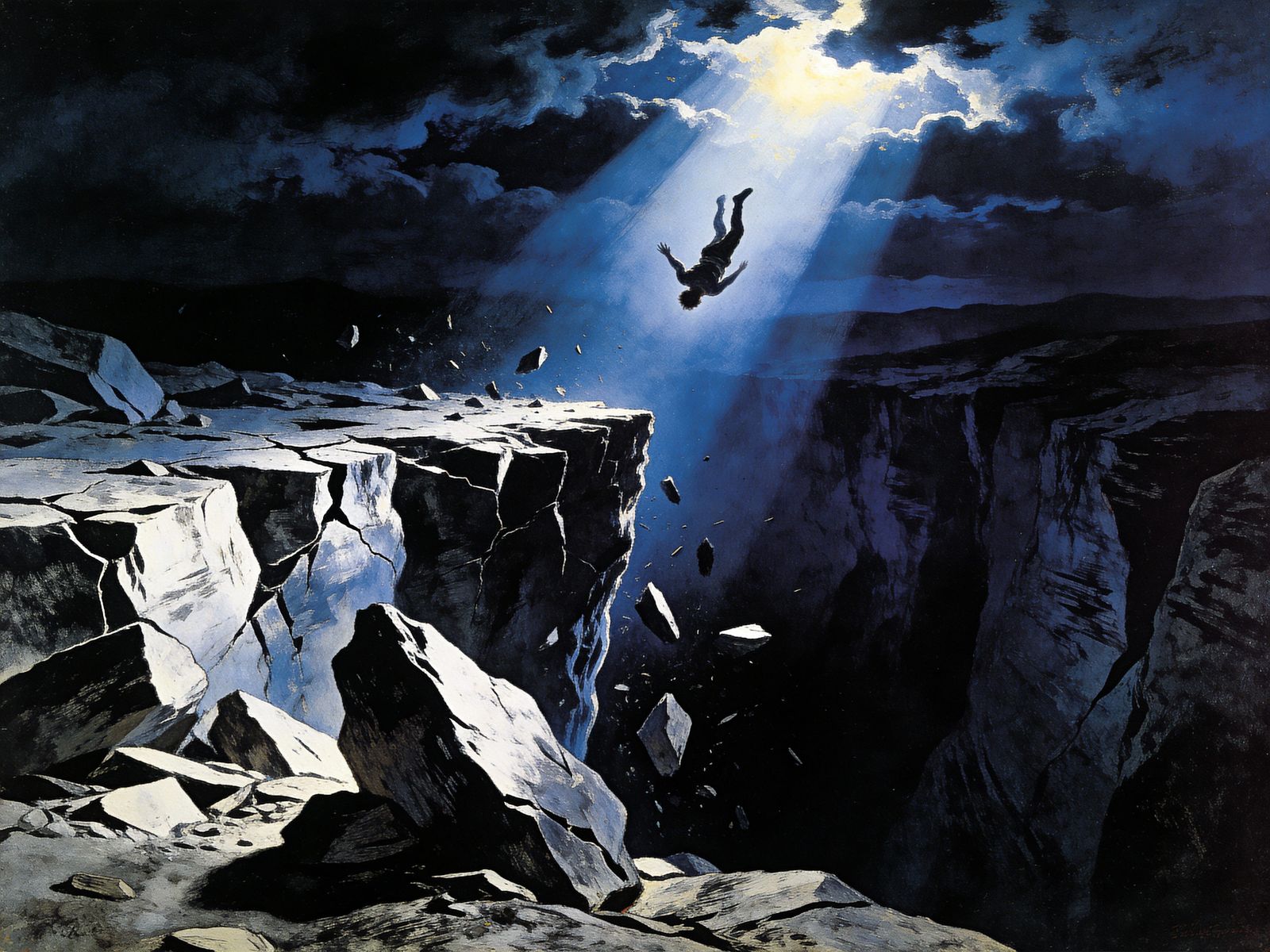 Figure Falling into Abyss, Dark Romanticism Style