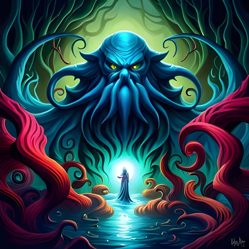 Intricate Cthulhu in Water: Hyperdetailed Eldritch Painting
