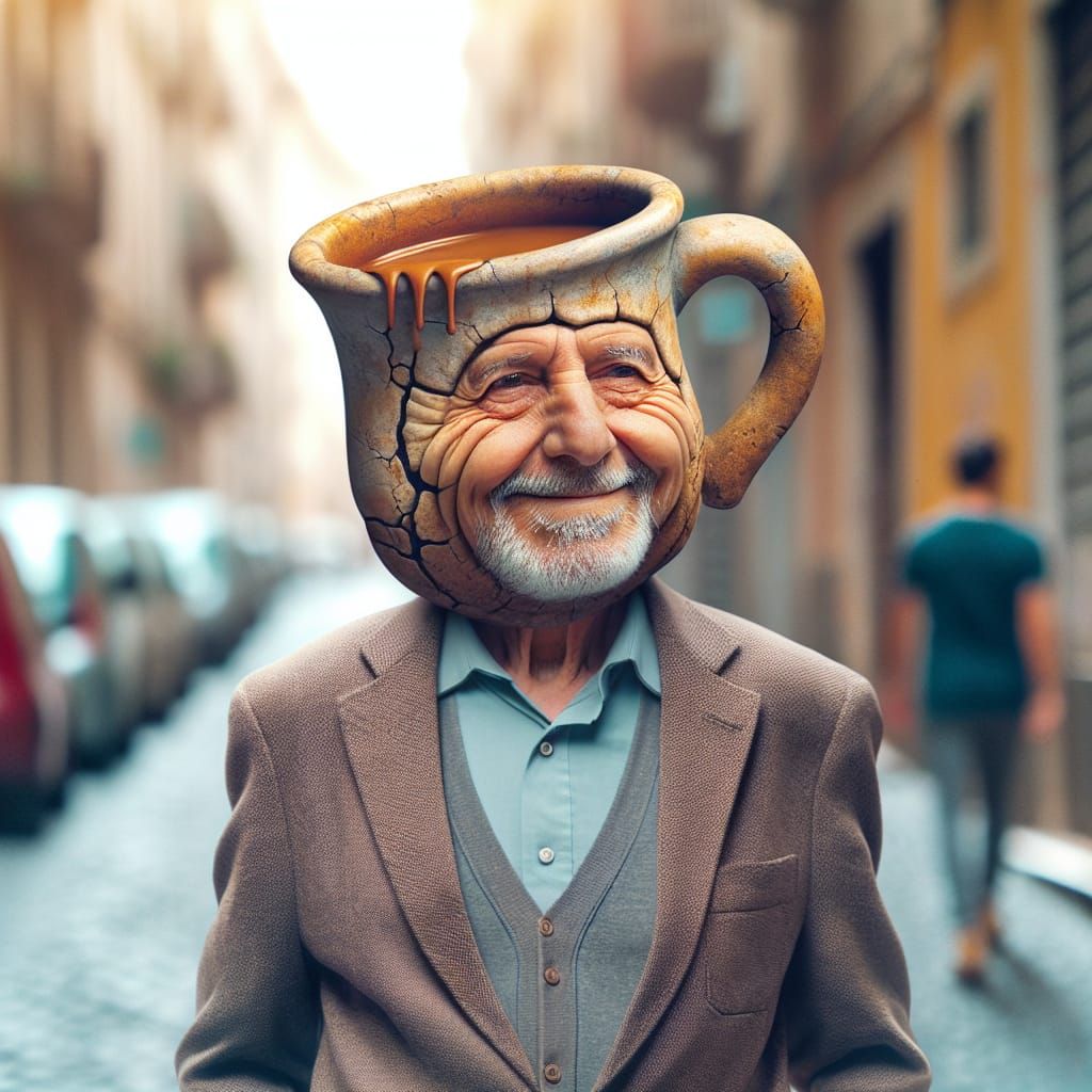 Surreal Portrait: Man with Coffee Mug Head