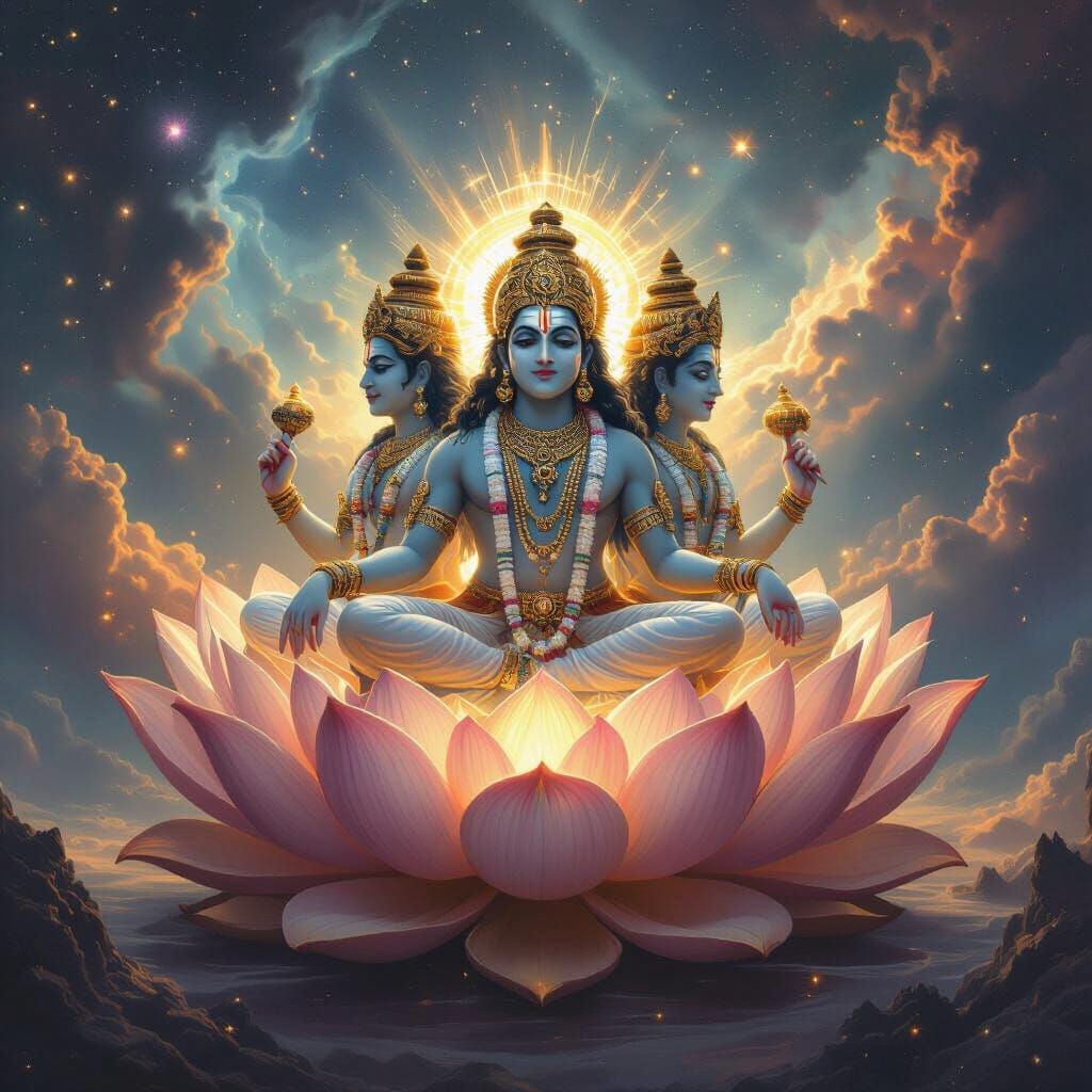 Lord Brahma on Lotus in Cosmic Expanse
