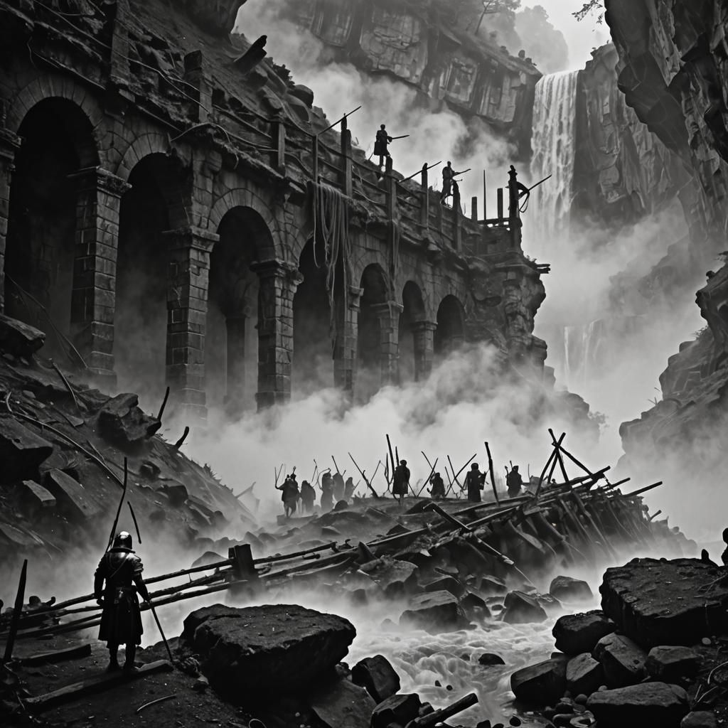 Monochrome Roman Soldier in Steampunk Cave