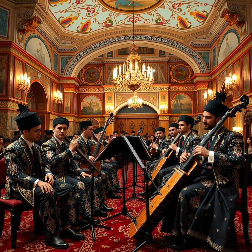 Regal Musicians in 19th-Century Qajar Attire