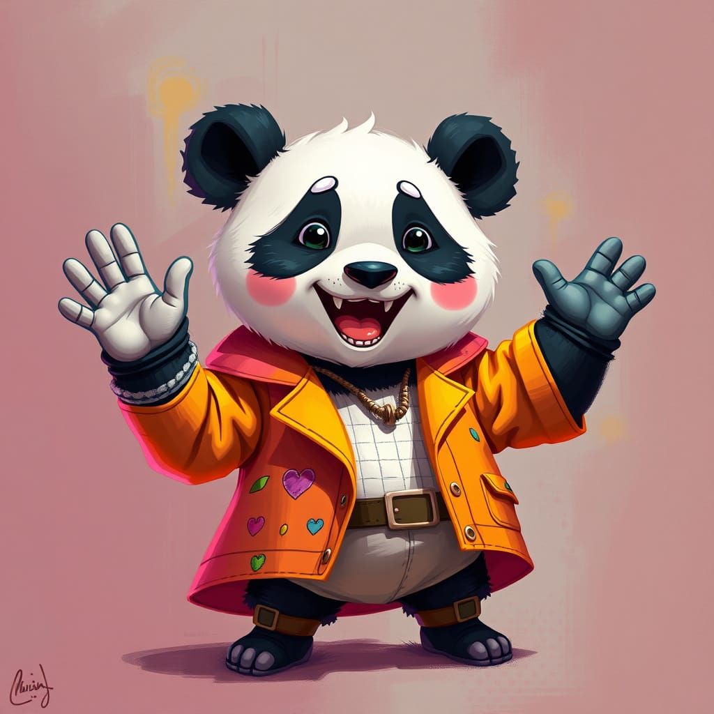 Vibrant Panda Emote Waving in Colorful Outfit