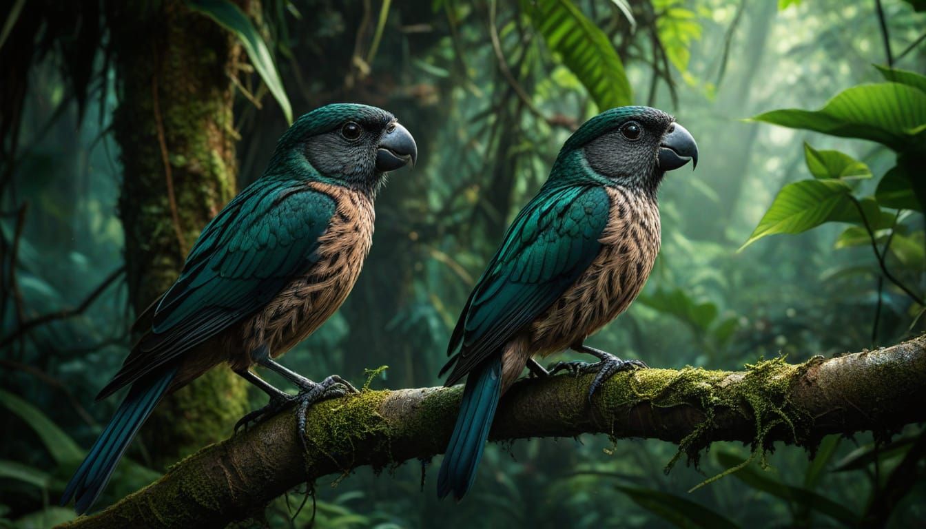 Wing-Barred Seedeaters in Vibrant Jungle Concept Art